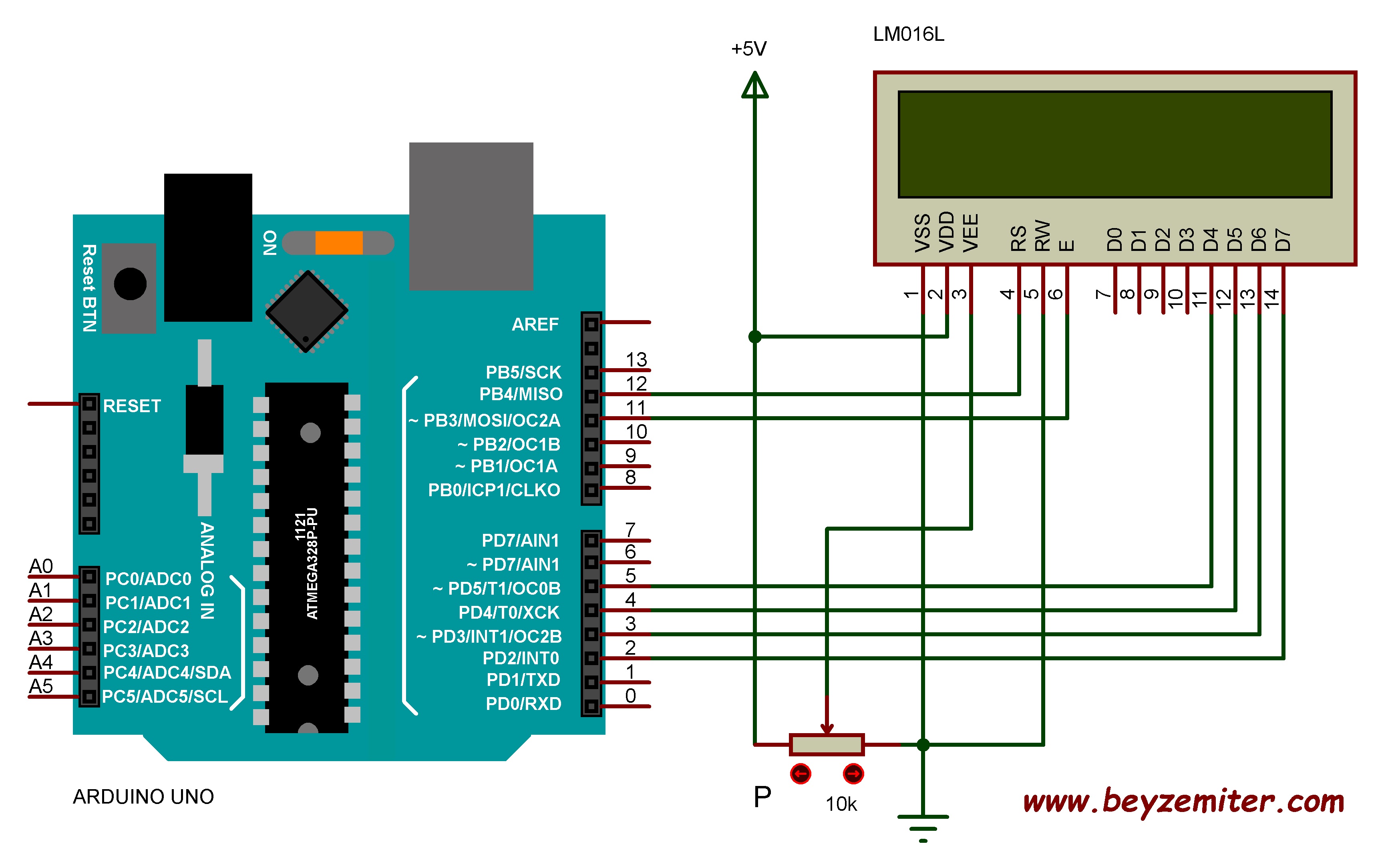 Arduino Uno ile HD44780 Uyumlu 2X16 LCD Uygulaması-5 (Otomatik Kaydırma)
