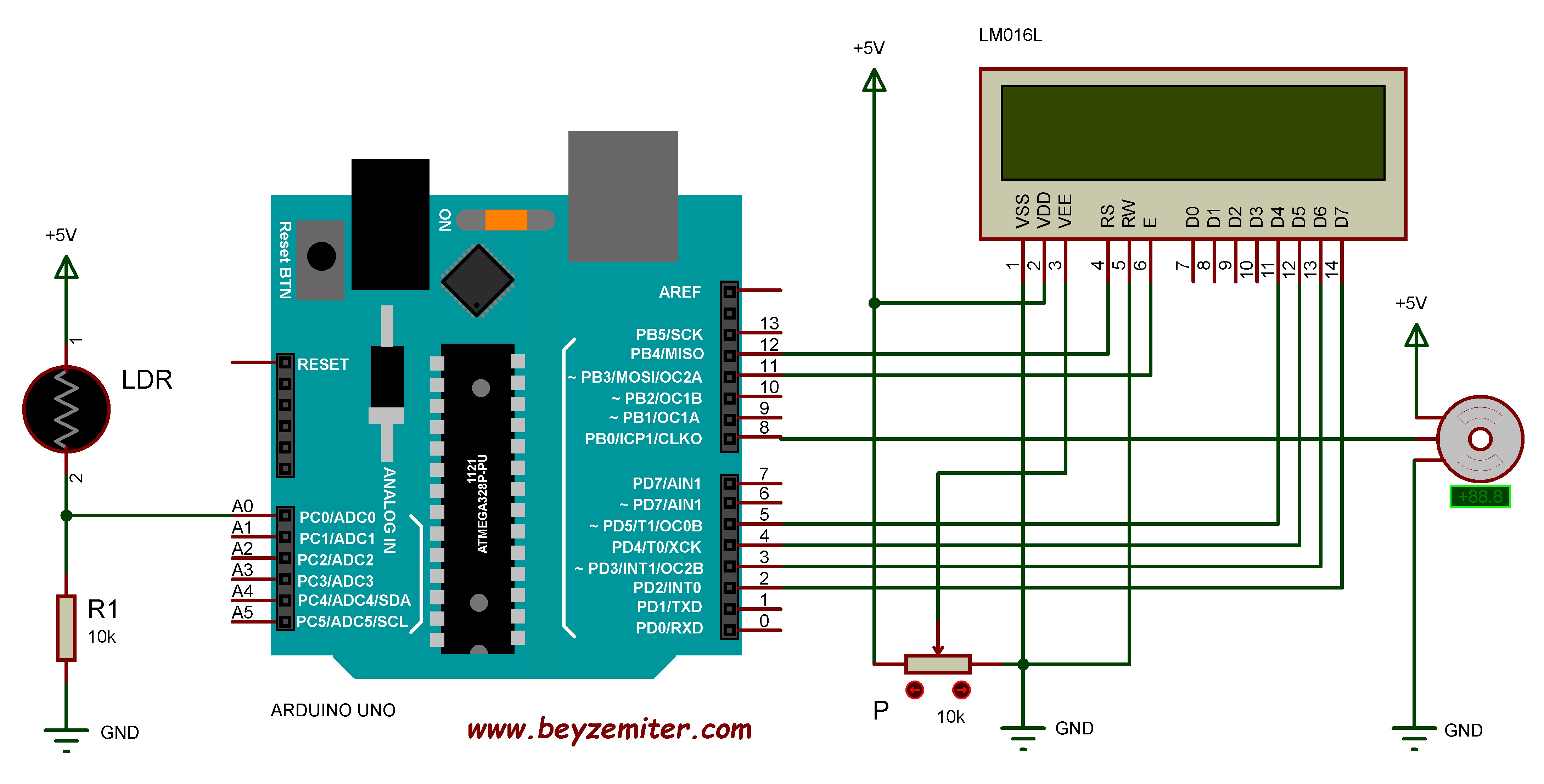 Arduino Uno ile LDR ve LCD'li DC Servo Motor Uygulaması