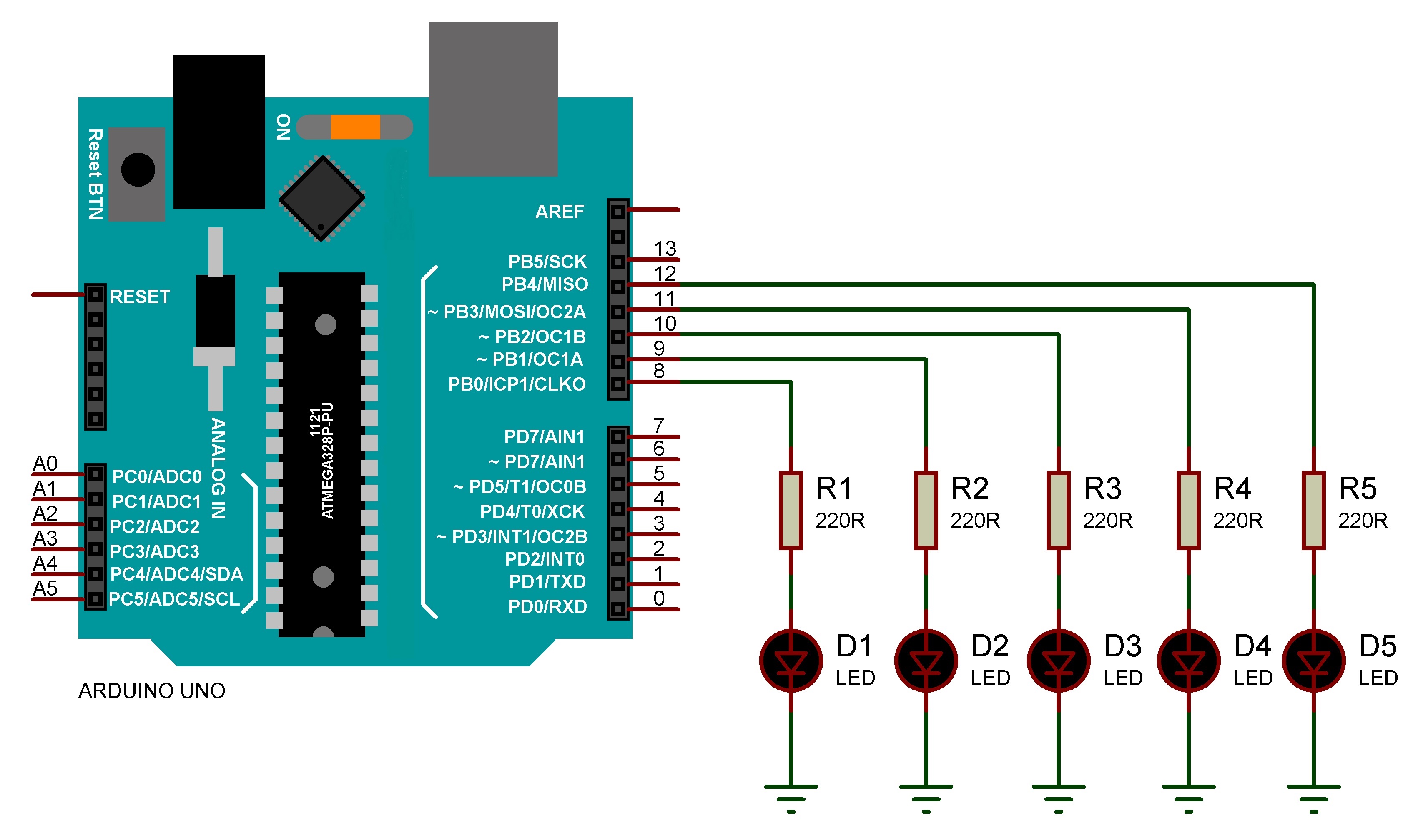 Arduino Uno ile Yürüyen Işık Uygulaması-2