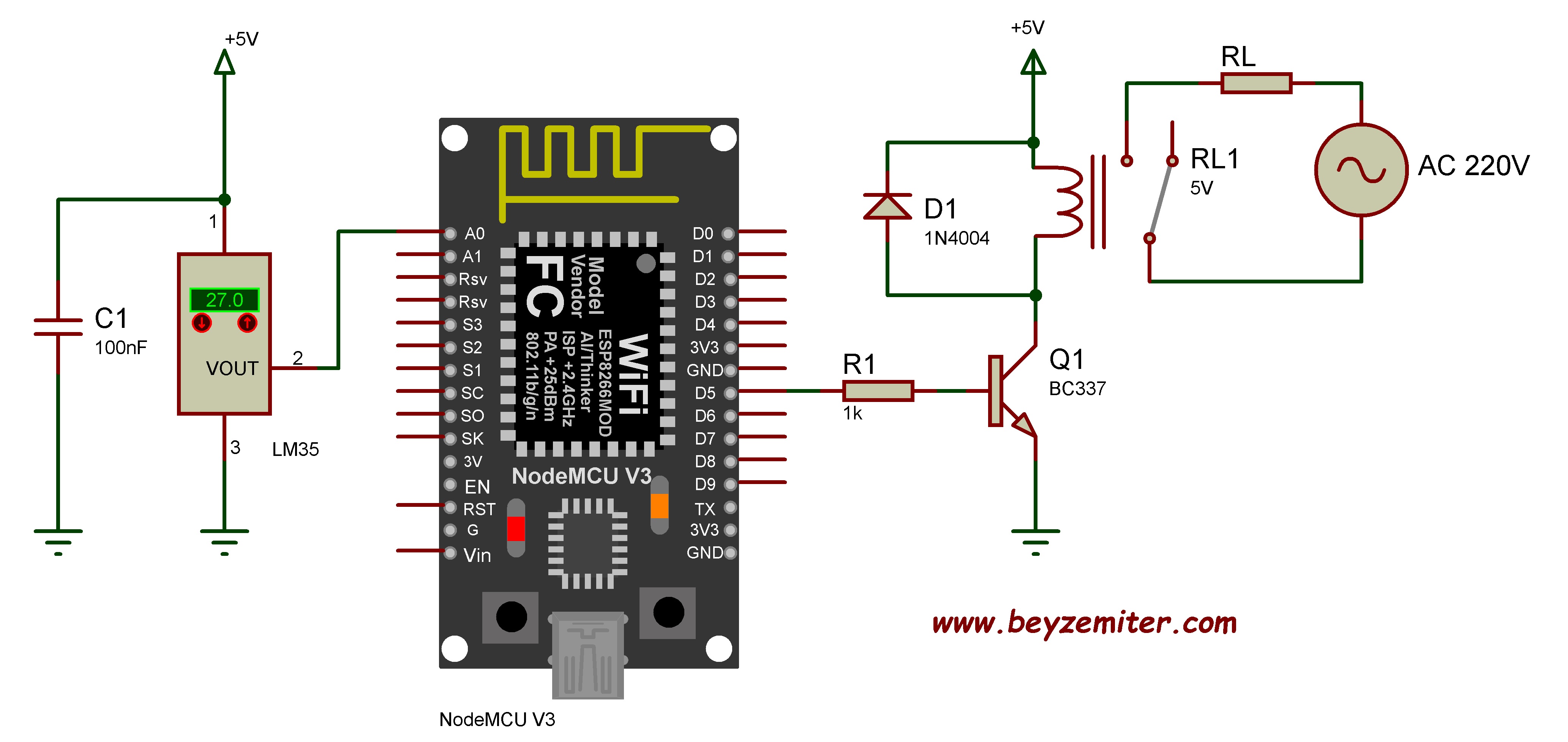 NodeMCU V3 ESP8266 ESP-12E ile İnternet Üzerinden Ayarlı Termostat Uygulaması